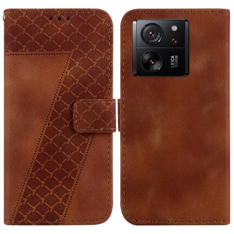 For Xiaomi 13T / 13T Pro / Redmi K60 Ultra 7-shaped Embossed Leather Phone Case(Brown) - Redmi K60 Ultra Cases by PMC TechLife | Online Shopping South Africa | PMC TechLife | Buy Now Pay Later Mobicred