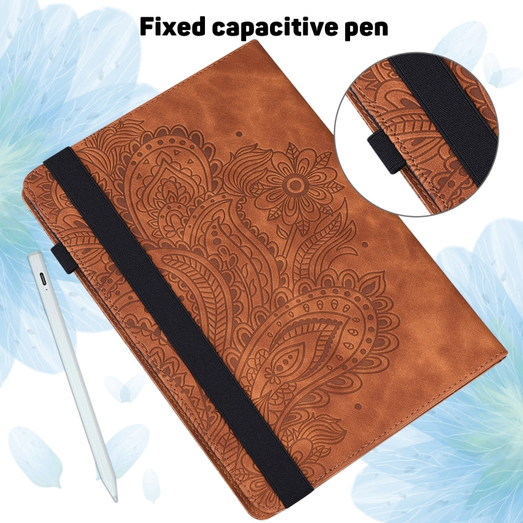 For Google Pixel Tablet Peacock Embossed Pattern Leather Tablet Case(Brown)