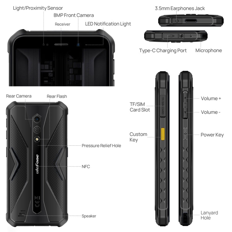 Ulefone Armor X12 Pro, 4GB+64GB, IP68/IP69K Rugged Phone, 5.45 inch Android 13 MediaTek Helio G36 Octa Core, Network: 4G, NFC(All Black) - free shipping - PMC Jewellery - Order now!