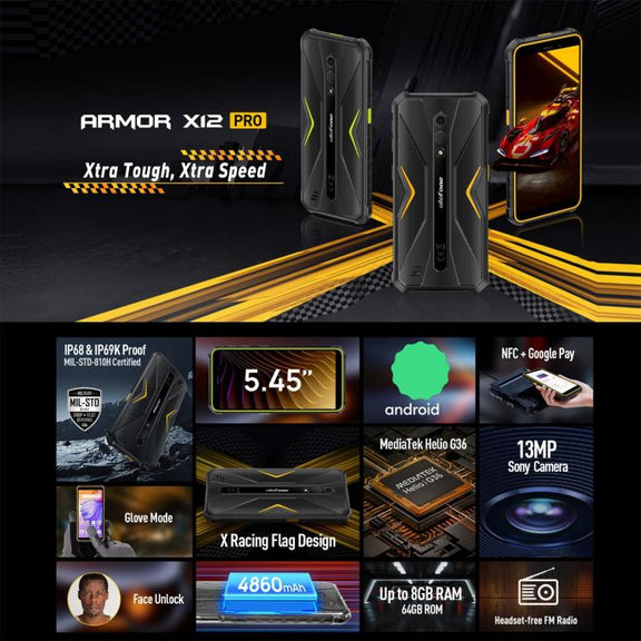 Ulefone Armor X12 Pro, 4GB+64GB, IP68/IP69K Rugged Phone, 5.45 inch Android 13 MediaTek Helio G36 Octa Core, Network: 4G, NFC(Less Green)