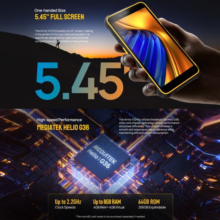 Ulefone Armor X12 Pro, 4GB+64GB, IP68/IP69K Rugged Phone, 5.45 inch Android 13 MediaTek Helio G36 Octa Core, Network: 4G, NFC(All Black) - free shipping - PMC TechLife - Order now!