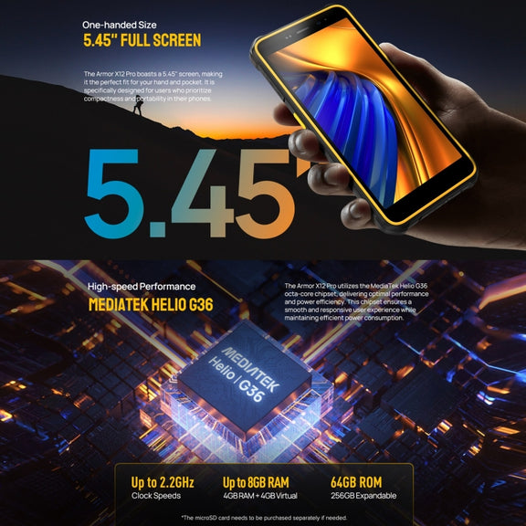 Ulefone Armor X12 Pro, 4GB+64GB, IP68/IP69K Rugged Phone, 5.45 inch Android 13 MediaTek Helio G36 Octa Core, Network: 4G, NFC(Less Green)