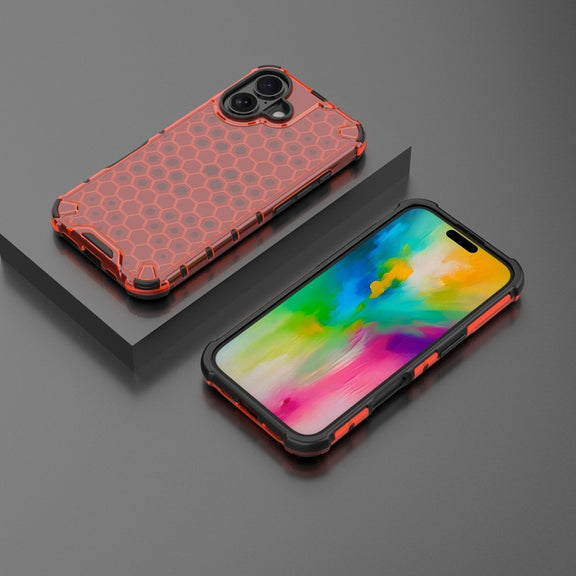 For iPhone 16 Plus Honeycomb Shockproof Phone Case(Red)