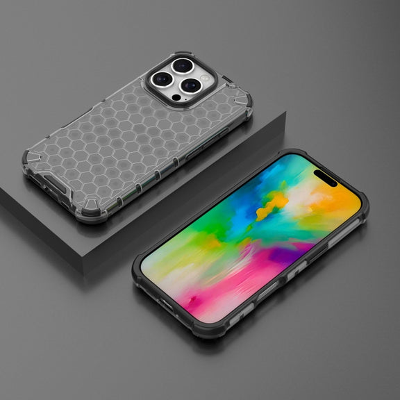 For iPhone 16 Pro Honeycomb Shockproof Phone Case(Black)