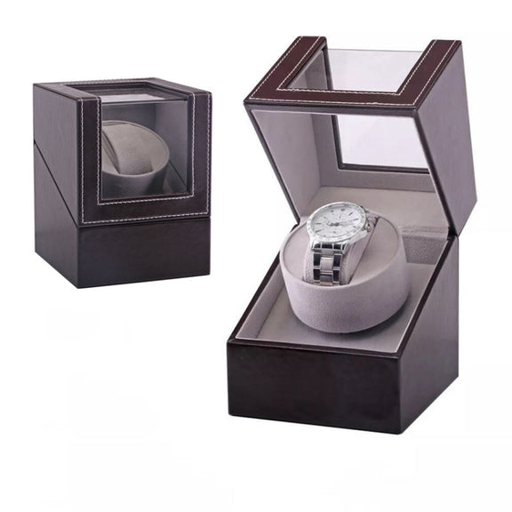 Leather Single Watch Box Electric Motor Watch Shaker Automatic Watch Shaker, US Plug