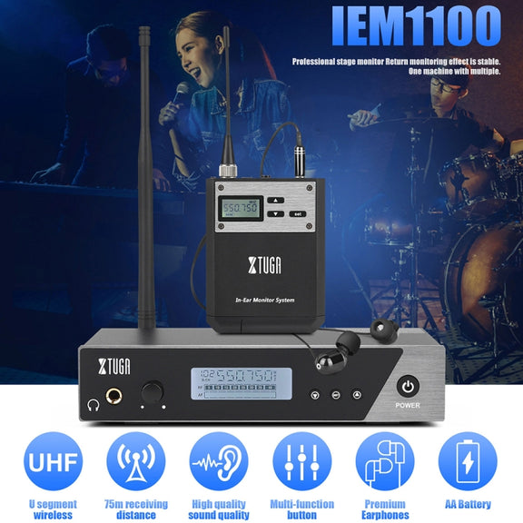 XTUGA  IEM1100 Professional Wireless In Ear Monitor System 1 BodyPacks(US Plug)