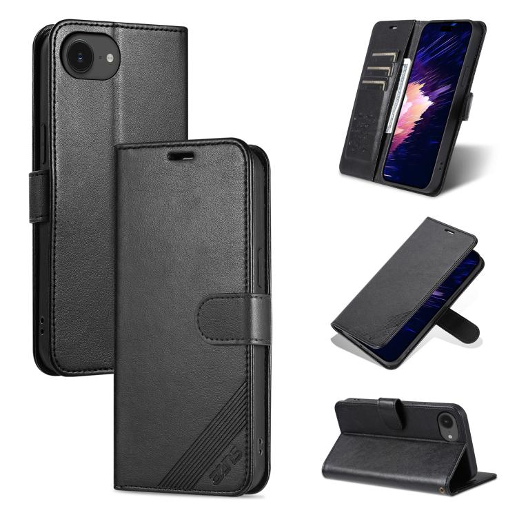 For iPhone 16e AZNS Sheepskin Texture Flip Leather Phone Case(Black) - iPhone 16e Cases by AZNS | Online Shopping South Africa | PMC TechLife | Buy Now Pay Later Mobicred