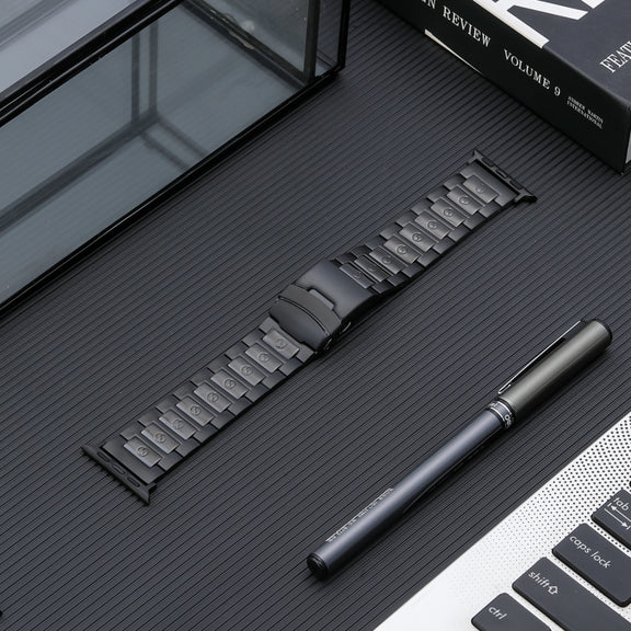 For Apple Watch SE 40mm Safety Buckle Titanium Steel Watch Band(Black)