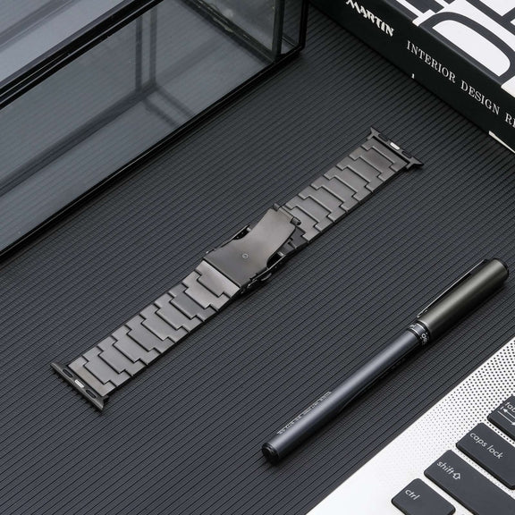 For Apple Watch SE 44mm Safety Buckle Titanium Steel Watch Band(Silver)