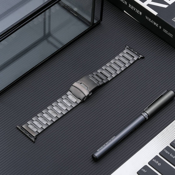 For Apple Watch 38mm Safety Buckle Titanium Steel Watch Band(Grey)