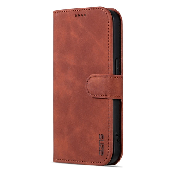 For iPhone 15 Pro Max AZNS Skin Feel Calf Texture Flip Leather Phone Case(Brown)