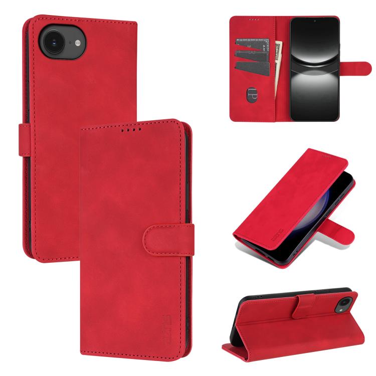 For iPhone 16e AZNS Skin Feel Calf Texture Flip Leather Phone Case(Red) - iPhone 16e Cases by AZNS | Online Shopping South Africa | PMC TechLife | Buy Now Pay Later Mobicred
