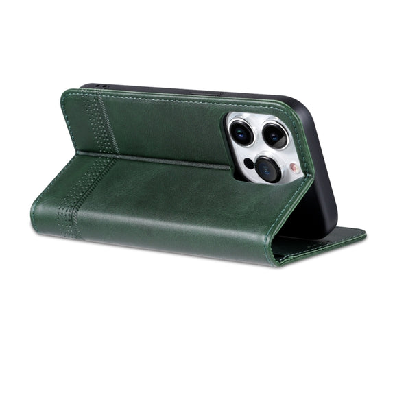 For iPhone 15 Pro Max AZNS Magnetic Calf Texture Flip Leather Phone Case(Dark Green)