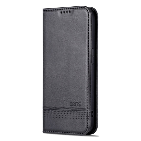 For iPhone 15 Pro AZNS Magnetic Calf Texture Flip Leather Phone Case(Black)