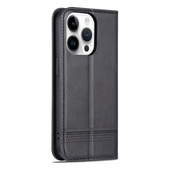 For iPhone 15 Pro AZNS Magnetic Calf Texture Flip Leather Phone Case(Black)