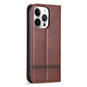 For iPhone 16 Pro Max AZNS Magnetic Calf Texture Flip Leather Phone Case(Dark Brown)
