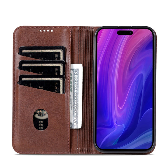 For iPhone 16 Pro Max AZNS Magnetic Calf Texture Flip Leather Phone Case(Dark Brown)