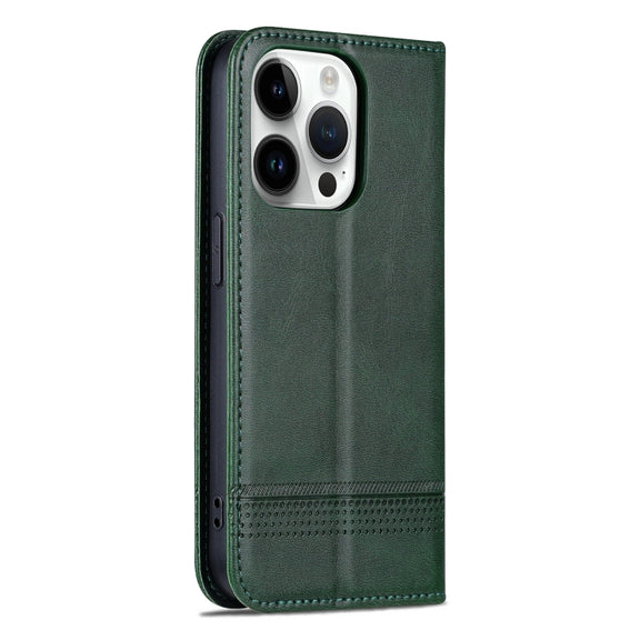 For iPhone 16 Pro Max AZNS Magnetic Calf Texture Flip Leather Phone Case(Dark Green)