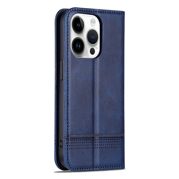 For iPhone 16 Pro Max AZNS Magnetic Calf Texture Flip Leather Phone Case(Dark Blue)