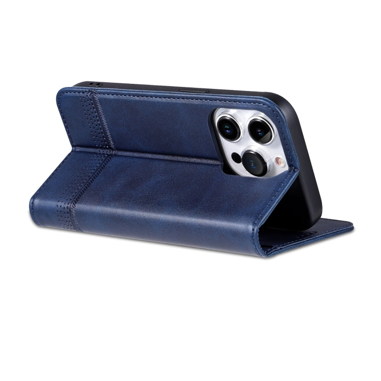 For iPhone 16 Pro Max AZNS Magnetic Calf Texture Flip Leather Phone Case(Dark Blue)
