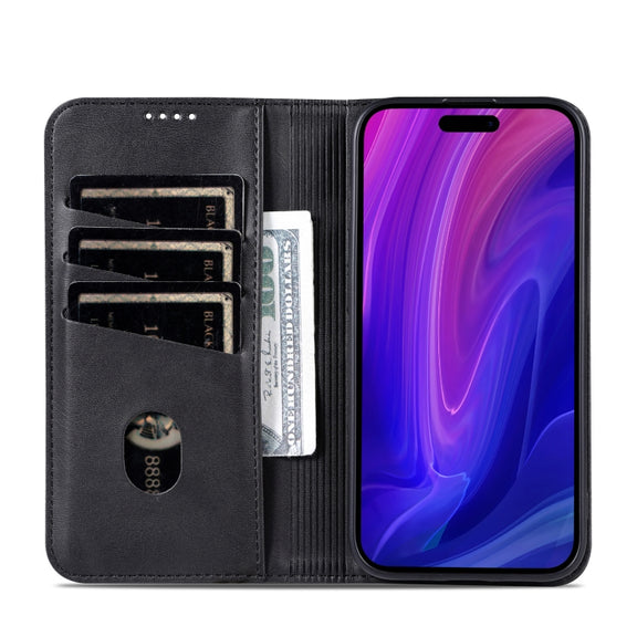 For iPhone 16 Pro Max AZNS Magnetic Calf Texture Flip Leather Phone Case(Black)