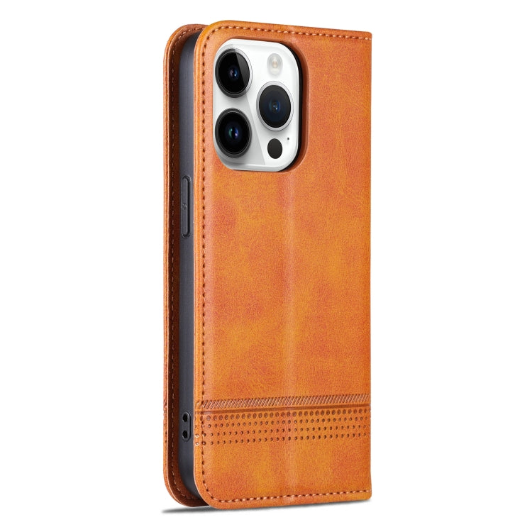 For iPhone 16 Pro AZNS Magnetic Calf Texture Flip Leather Phone Case(Light Brown)