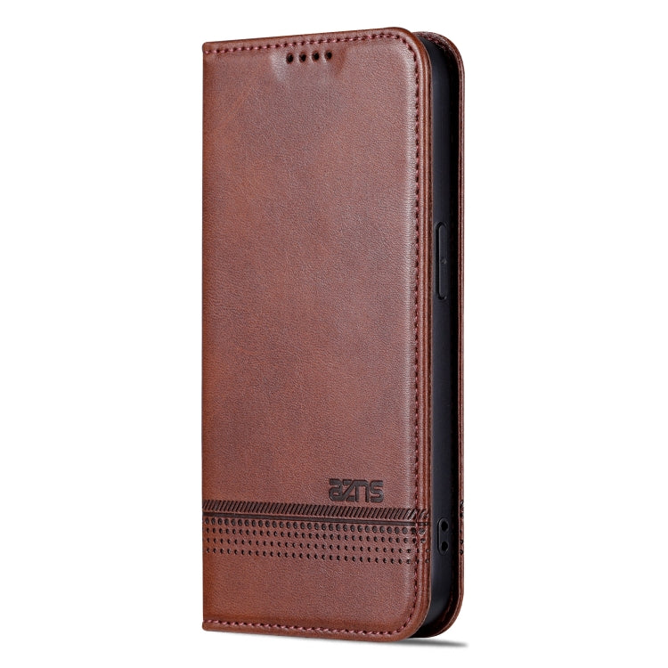 For iPhone 16 Pro AZNS Magnetic Calf Texture Flip Leather Phone Case(Dark Brown)