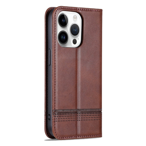 For iPhone 16 Pro AZNS Magnetic Calf Texture Flip Leather Phone Case(Dark Brown)
