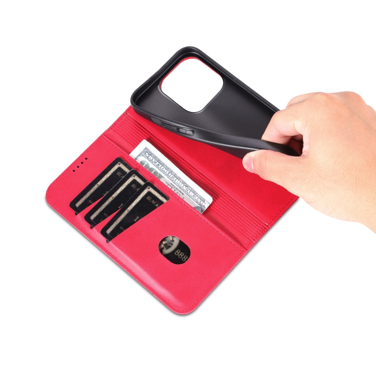 For iPhone 16 Pro AZNS Magnetic Calf Texture Flip Leather Phone Case(Red)