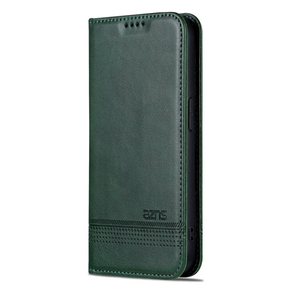 For iPhone 16 Pro AZNS Magnetic Calf Texture Flip Leather Phone Case(Dark Green)