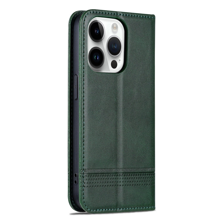 For iPhone 16 Pro AZNS Magnetic Calf Texture Flip Leather Phone Case(Dark Green)