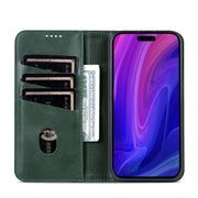 For iPhone 16 Pro AZNS Magnetic Calf Texture Flip Leather Phone Case(Dark Green)