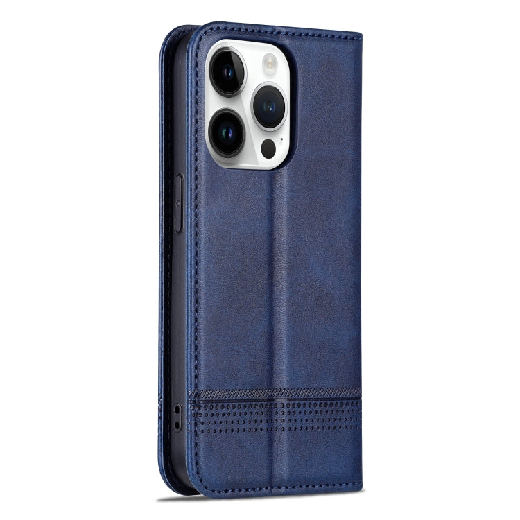 For iPhone 16 Pro AZNS Magnetic Calf Texture Flip Leather Phone Case(Dark Blue)