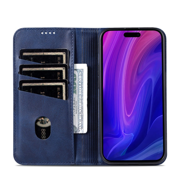 For iPhone 16 Pro AZNS Magnetic Calf Texture Flip Leather Phone Case(Dark Blue)
