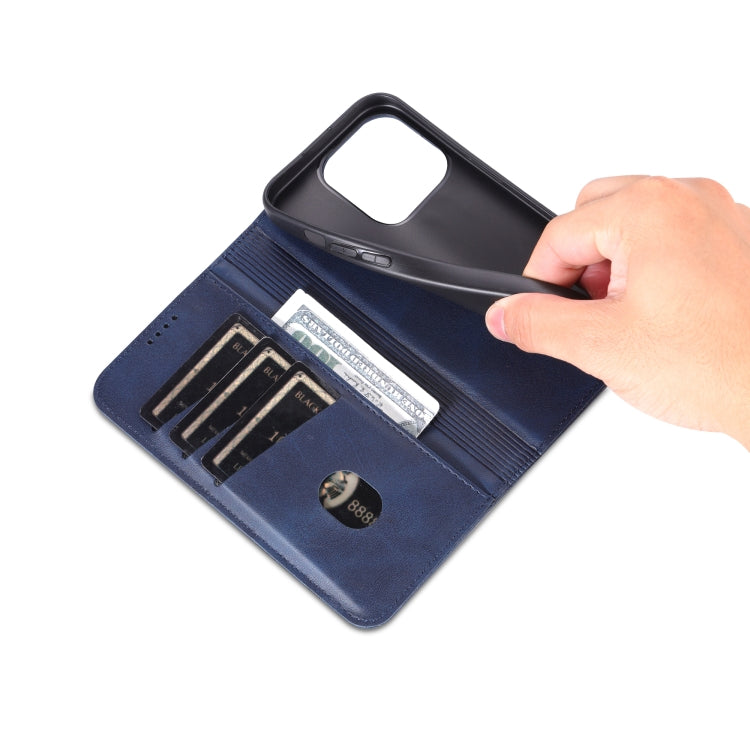 For iPhone 16 Pro AZNS Magnetic Calf Texture Flip Leather Phone Case(Dark Blue)