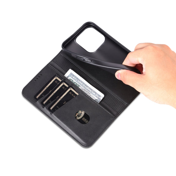 For iPhone 16 Pro AZNS Magnetic Calf Texture Flip Leather Phone Case(Black)