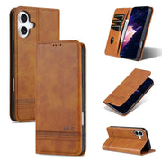 For iPhone 16 Plus AZNS Magnetic Calf Texture Flip Leather Phone Case(Light Brown)