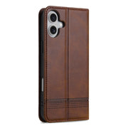 For iPhone 16 Plus AZNS Magnetic Calf Texture Flip Leather Phone Case(Dark Brown)