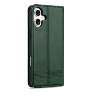 For iPhone 16 Plus AZNS Magnetic Calf Texture Flip Leather Phone Case(Dark Green)