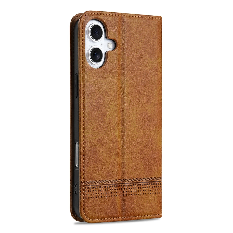 For iPhone 16 AZNS Magnetic Calf Texture Flip Leather Phone Case(Light Brown) - free shipping - PMC Jewellery - Order now!