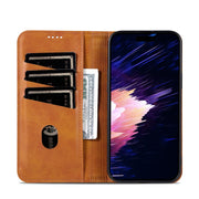 For iPhone 16 AZNS Magnetic Calf Texture Flip Leather Phone Case(Light Brown)