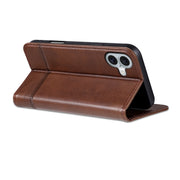 For iPhone 16 AZNS Magnetic Calf Texture Flip Leather Phone Case(Dark Brown)