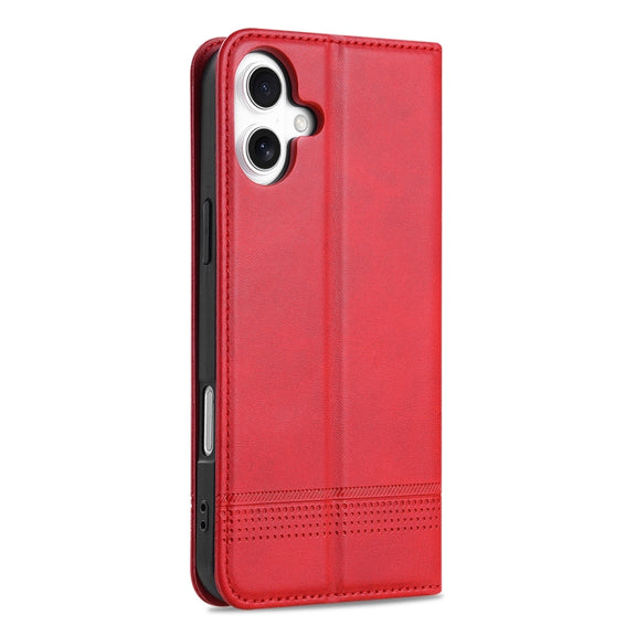 For iPhone 16 AZNS Magnetic Calf Texture Flip Leather Phone Case(Red)