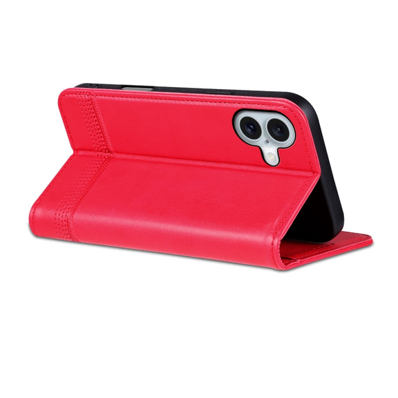 For iPhone 16 AZNS Magnetic Calf Texture Flip Leather Phone Case(Red)