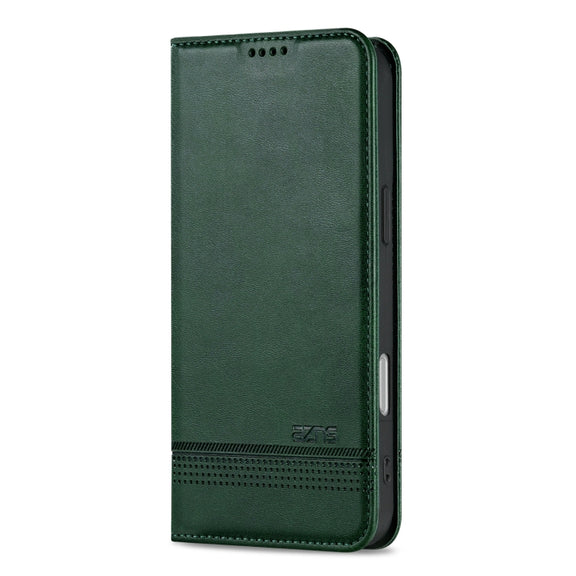 For iPhone 16 AZNS Magnetic Calf Texture Flip Leather Phone Case(Dark Green)