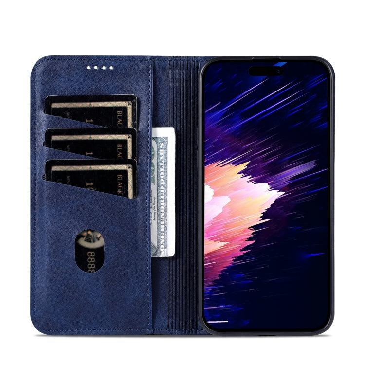 For iPhone 16 AZNS Magnetic Calf Texture Flip Leather Phone Case(Dark Blue)