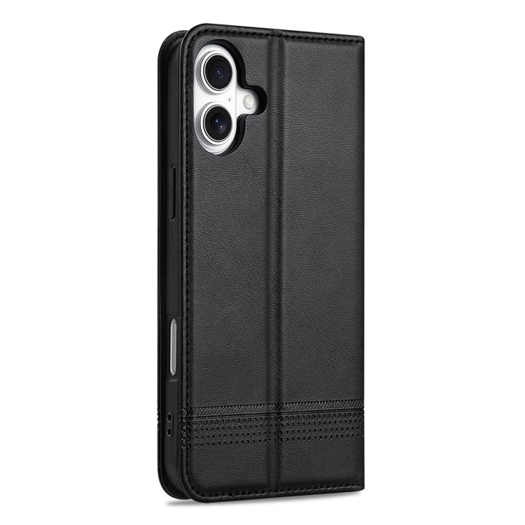 For iPhone 16 AZNS Magnetic Calf Texture Flip Leather Phone Case(Black)
