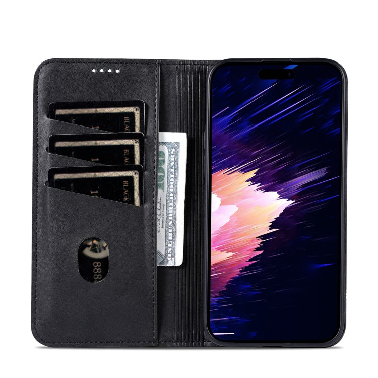 For iPhone 16 AZNS Magnetic Calf Texture Flip Leather Phone Case(Black)