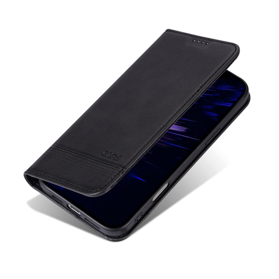 For iPhone 16 AZNS Magnetic Calf Texture Flip Leather Phone Case(Black)