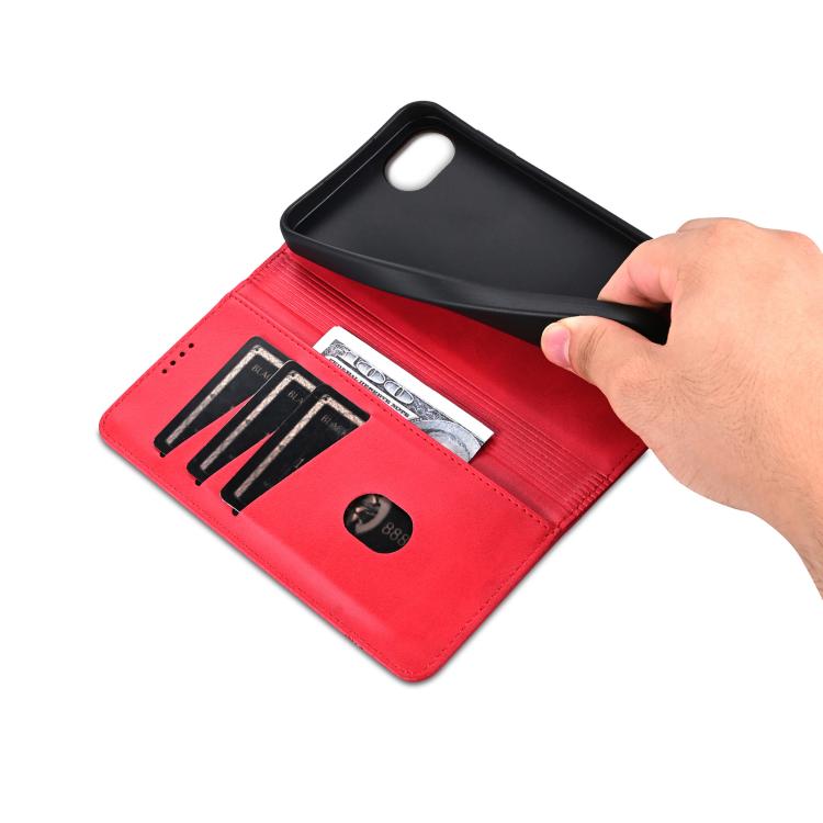 For iPhone 16e AZNS Magnetic Calf Texture Flip Leather Phone Case(Red) - iPhone 16e Cases by AZNS | Online Shopping South Africa | PMC TechLife | Buy Now Pay Later Mobicred
